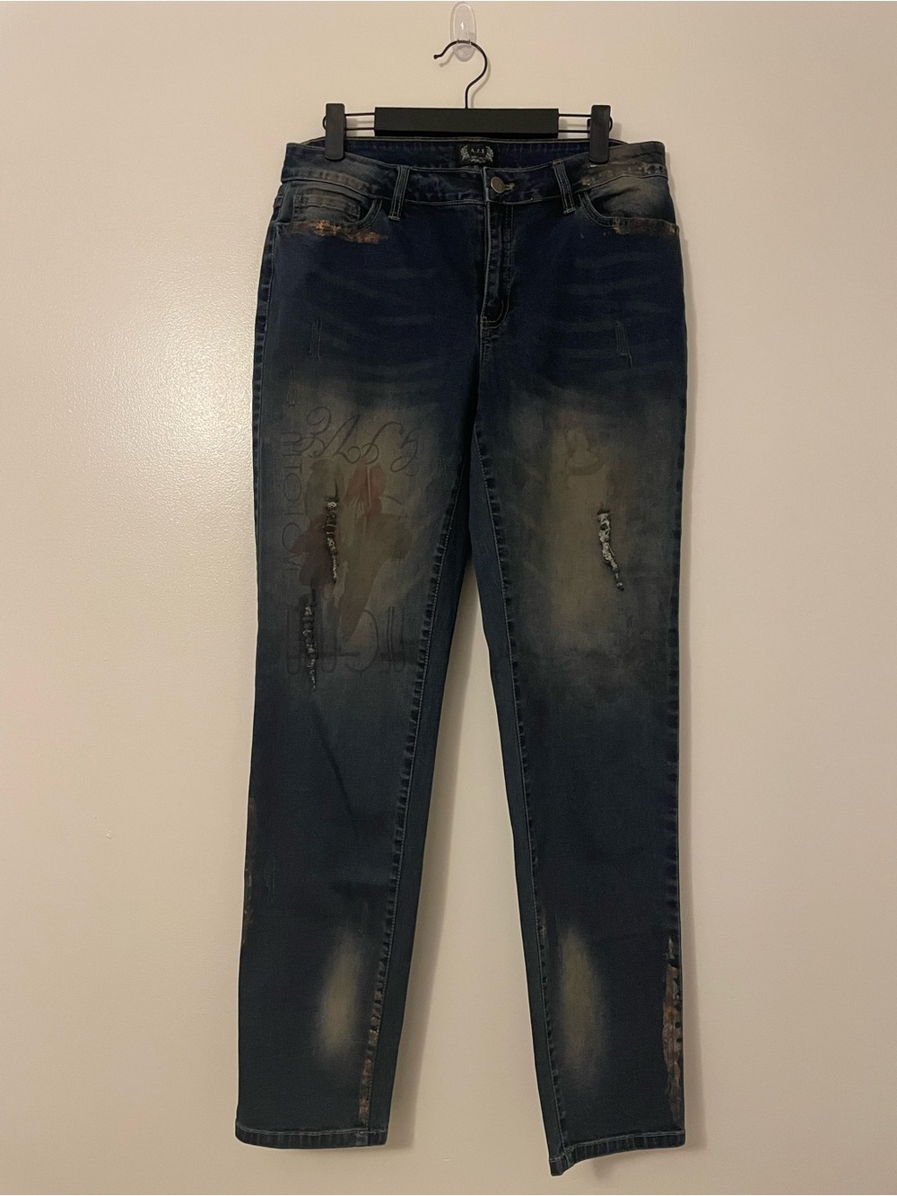 A.Z.I. Dark Wash Distressed Spandex and Cotton Blend Skinny Leg Denim Jeans